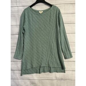 Maeve Anthropologie Textured Rib Knit Tunic Top Large Green Side Slits